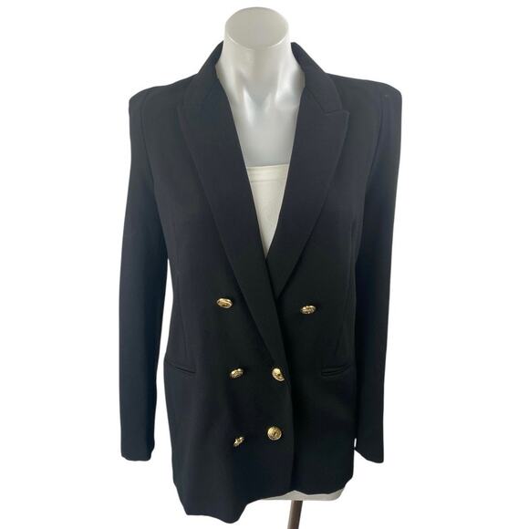 MNG Mango Women's Black Double Breasted Long Sleeve Blazer Pea Coat Jacket XL - Picture 1 of 3